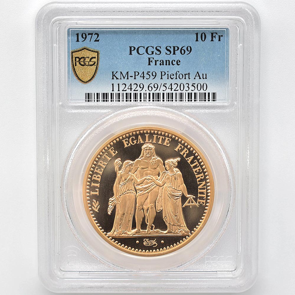 1972 France Hercules 10 Francs 102 Grams Piedfort Gold Proof Coin PCGS SP 69 