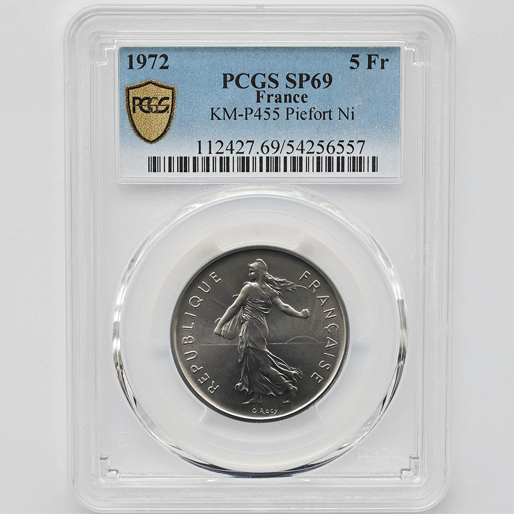 1972 France La Semeuse French Sower 5 Francs 20 Grams Piedfort Copper-nickel Coin PCGS SP 69