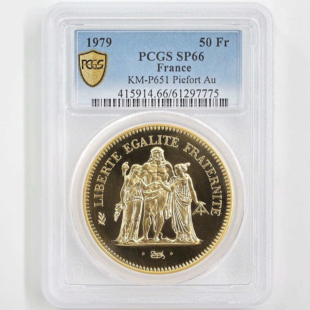 1979 France Hercules 50 Francs 102 Grams Piedfort Gold Proof Coin PCGS SP 66