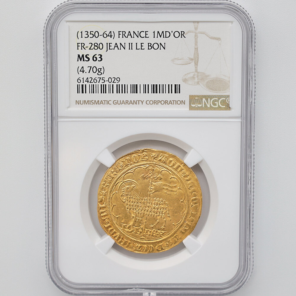 1350-64 France FR-280 Jean II LE Bon 1 Mouton d'Or Gold Coin NGC MS 63