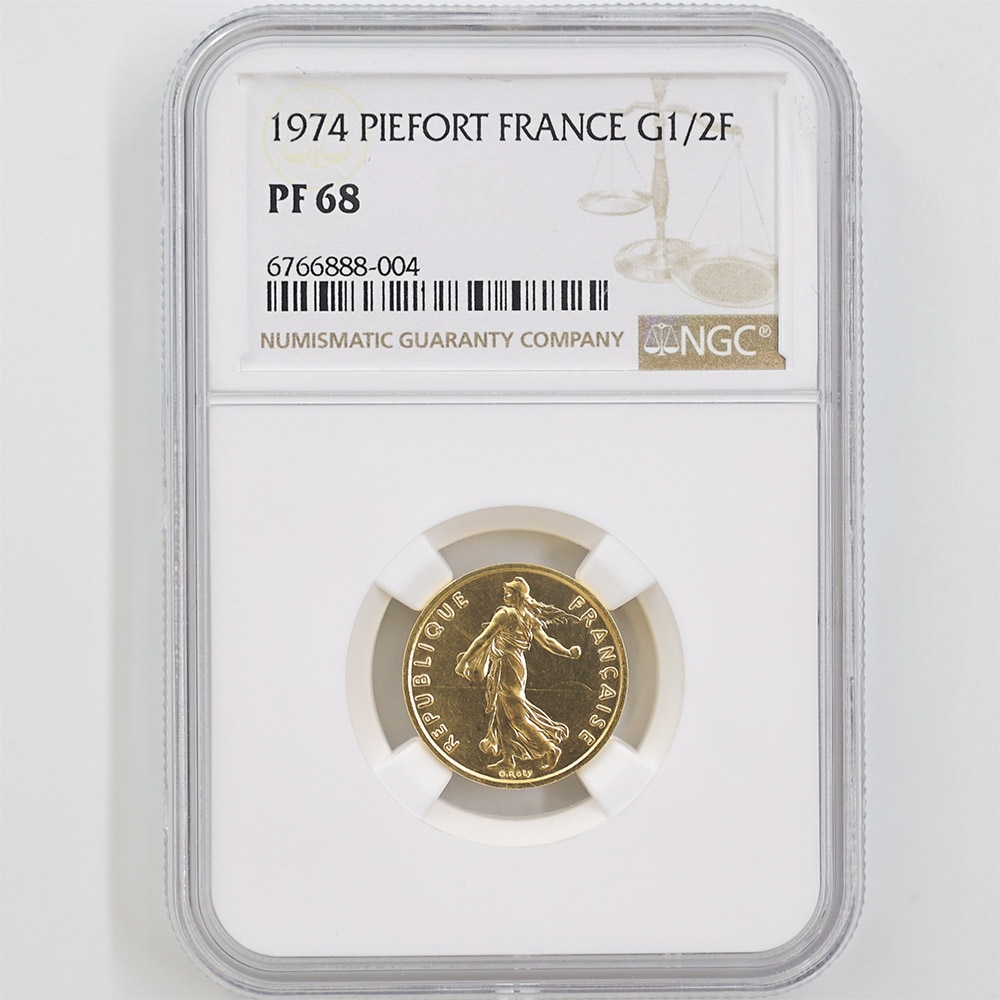 1974 France La Semeuse French Sower 1/2 Franc 18.5 Grams Piedfort Gold Proof Coin NGC PF 68