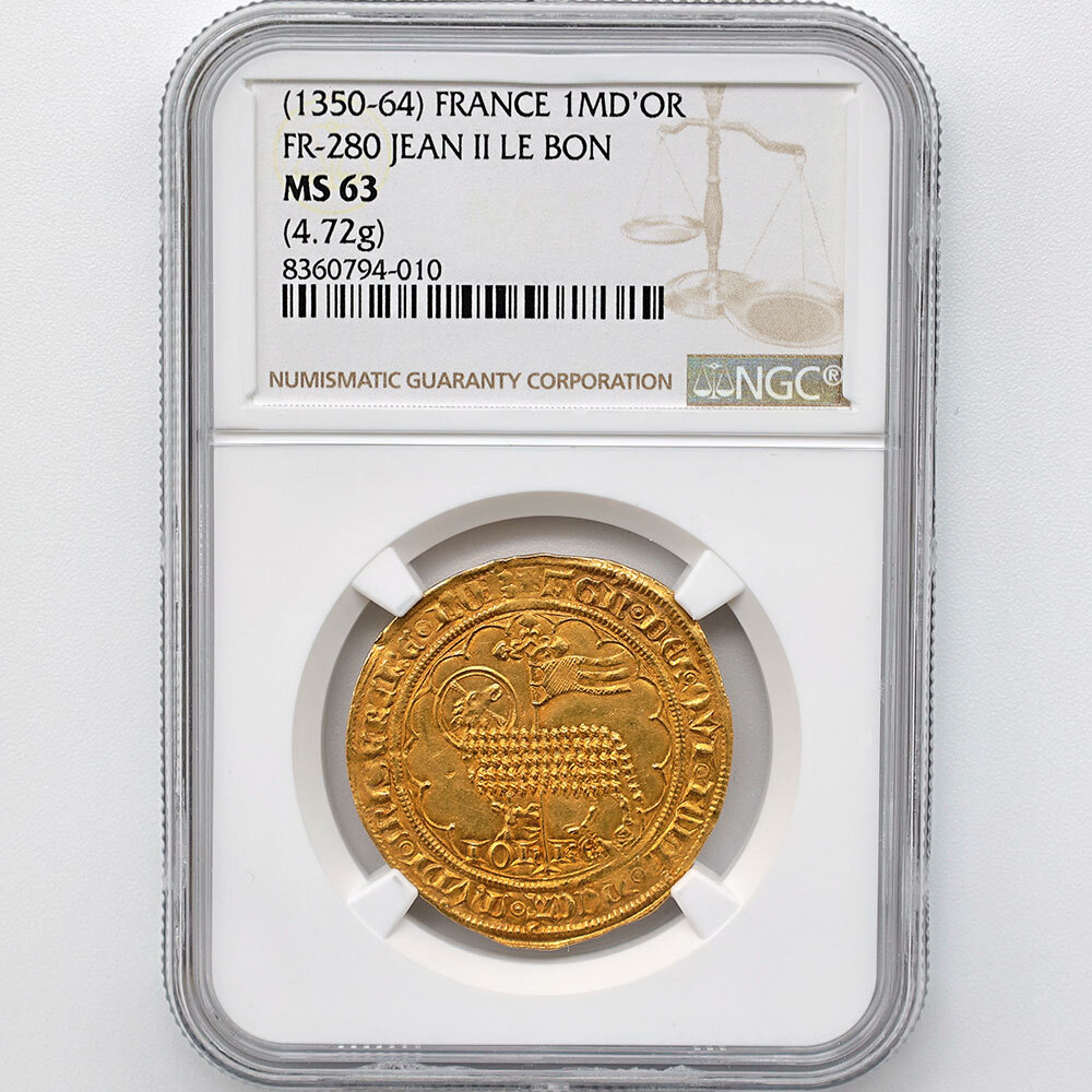 1350-64 France FR-280 Jean II LE Bon 1 Mouton d'Or Gold Coin NGC MS 63