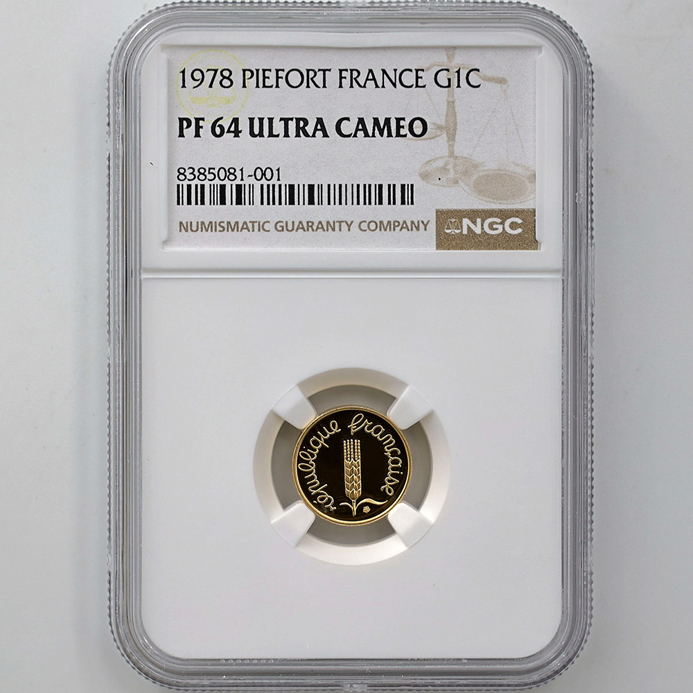 1978 France 1 Centime 7.50 Grams Piefort Gold Proof Coin NGC PF 64 UC
