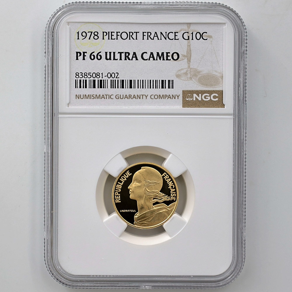 1978 France 10 Centimes 12.75 Grams Piefort Gold Proof Coin NGC PF 66 UC