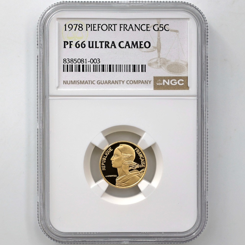 1978 France 5 Centimes 8.7 Grams Piefort Gold Proof Coin NGC PF 66 UC
