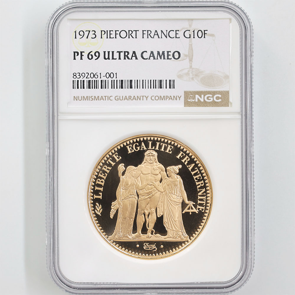 1973 France Hercules 10 Francs 84.1 Grams Piedfort Gold Proof Coin NGC PF 69 UC 