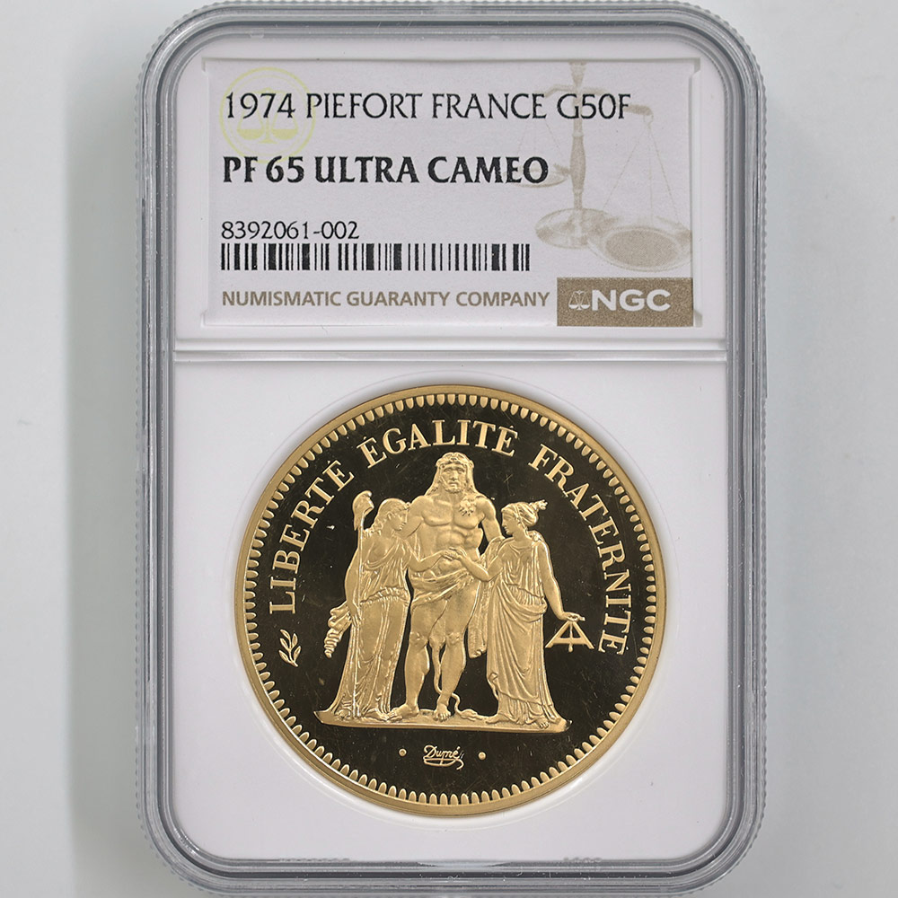 1974 France Hercules 50 Francs 102 Grams Piedfort Gold Proof Coin NGC PF 65 UC