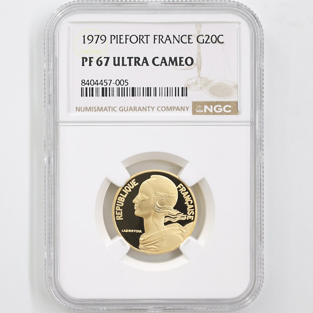 1979 France 20 Centimes 17.50 Grams Piefort Gold Proof Coin NGC PF 67 UC
