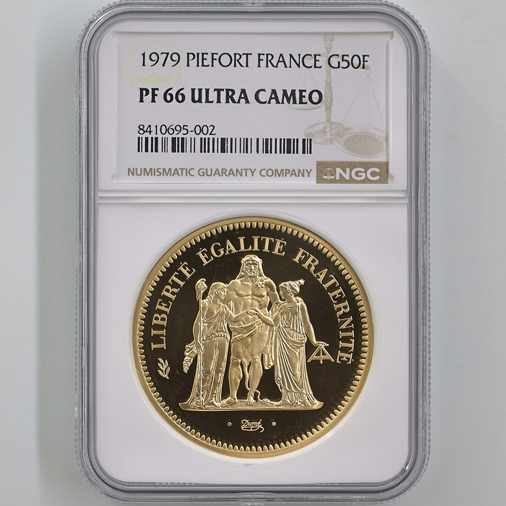 1979 France Hercules 50 Francs 102 Grams Piedfort Gold Proof Coin NGC PF 66 UC