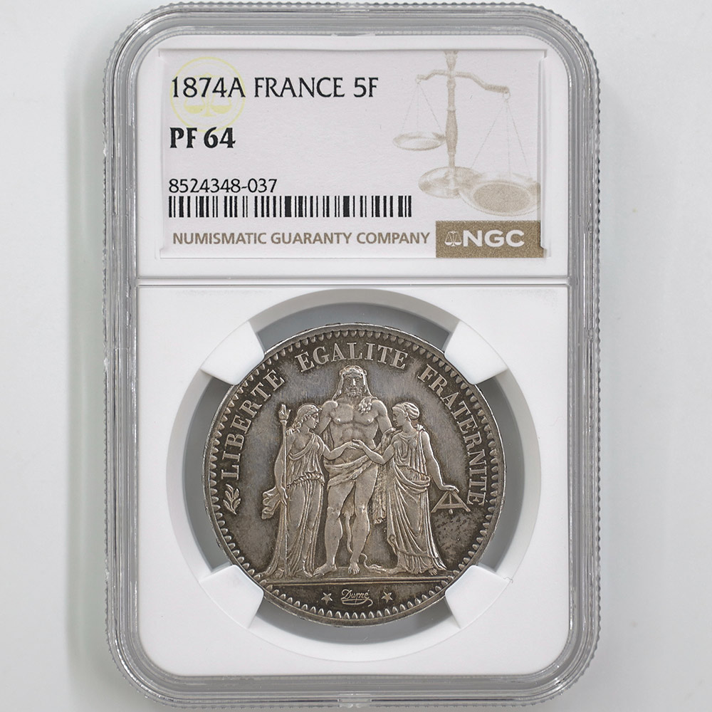 1874A France Hercules 5 Francs 25 Grams Silver Proof Coin NGC PF 64