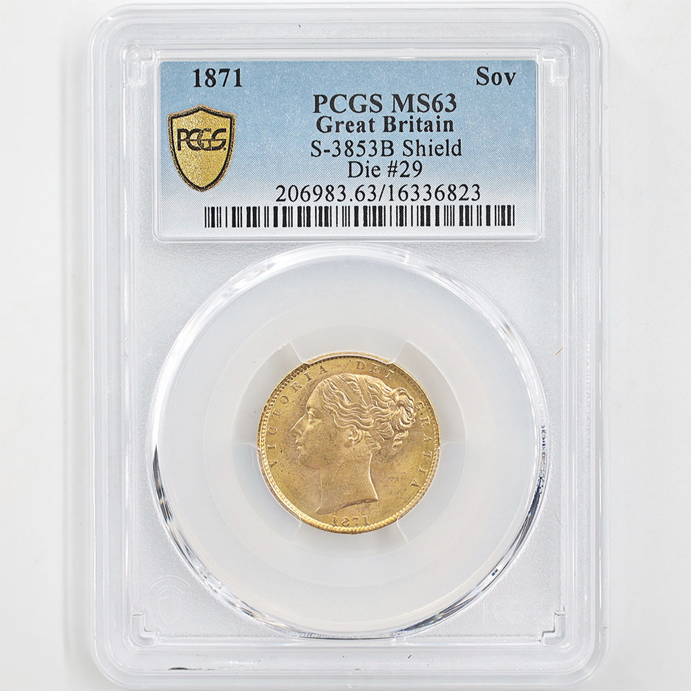 1871 Great Britain Victoria Sovereign 1 Pound 7.99 Grams Gold Coin PCGS MS 63