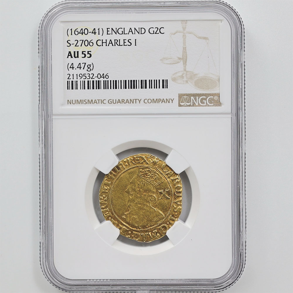 1640-1641 Great Britain Charles I 2 Crown 4.47 Grams Gold Coin NGC AU 55