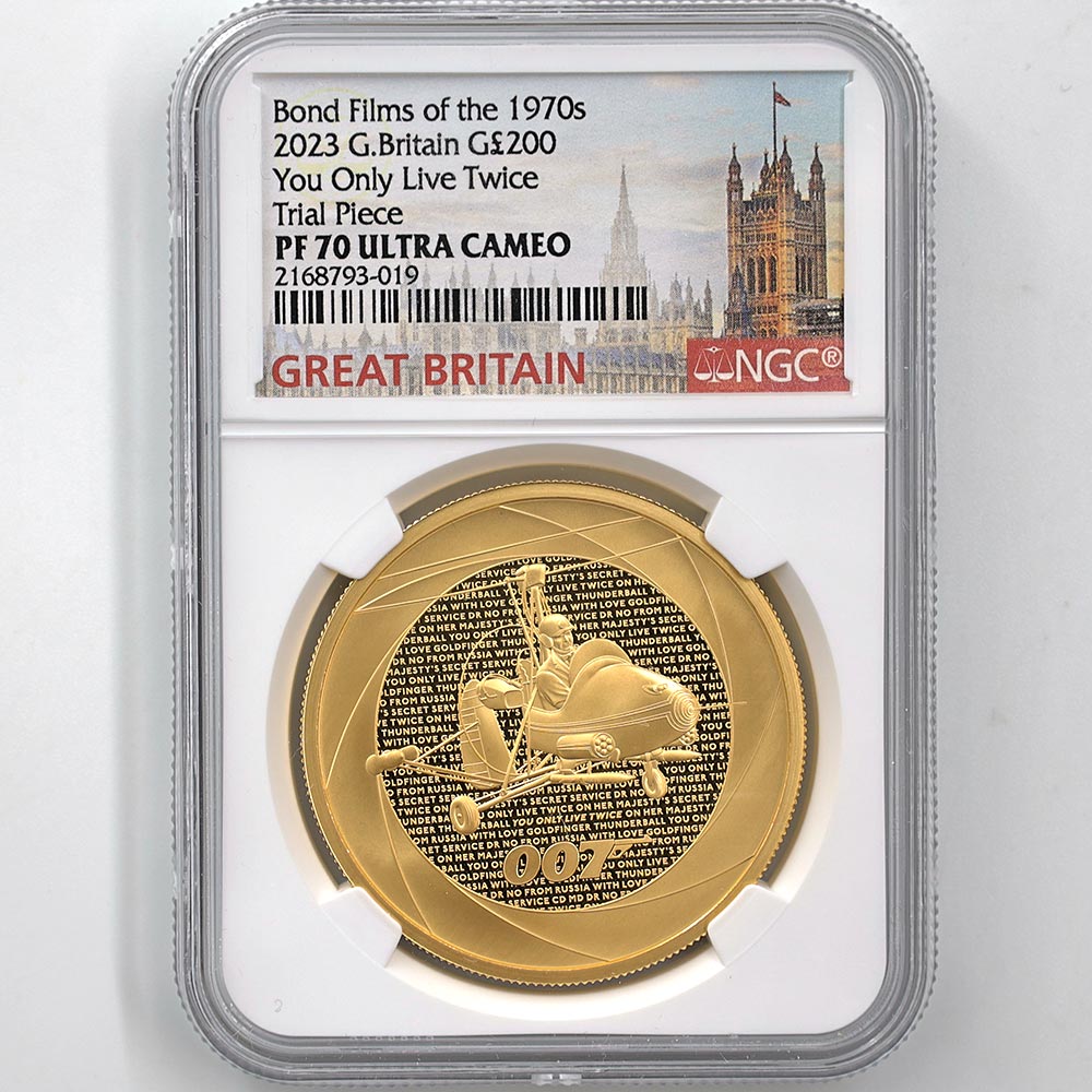 2023 Great Britain Bond Films of the 1970S You Only Live Twice 200 Pounds 2 oz Gold Proof Coin NGC PF 70 UC Trial Piece