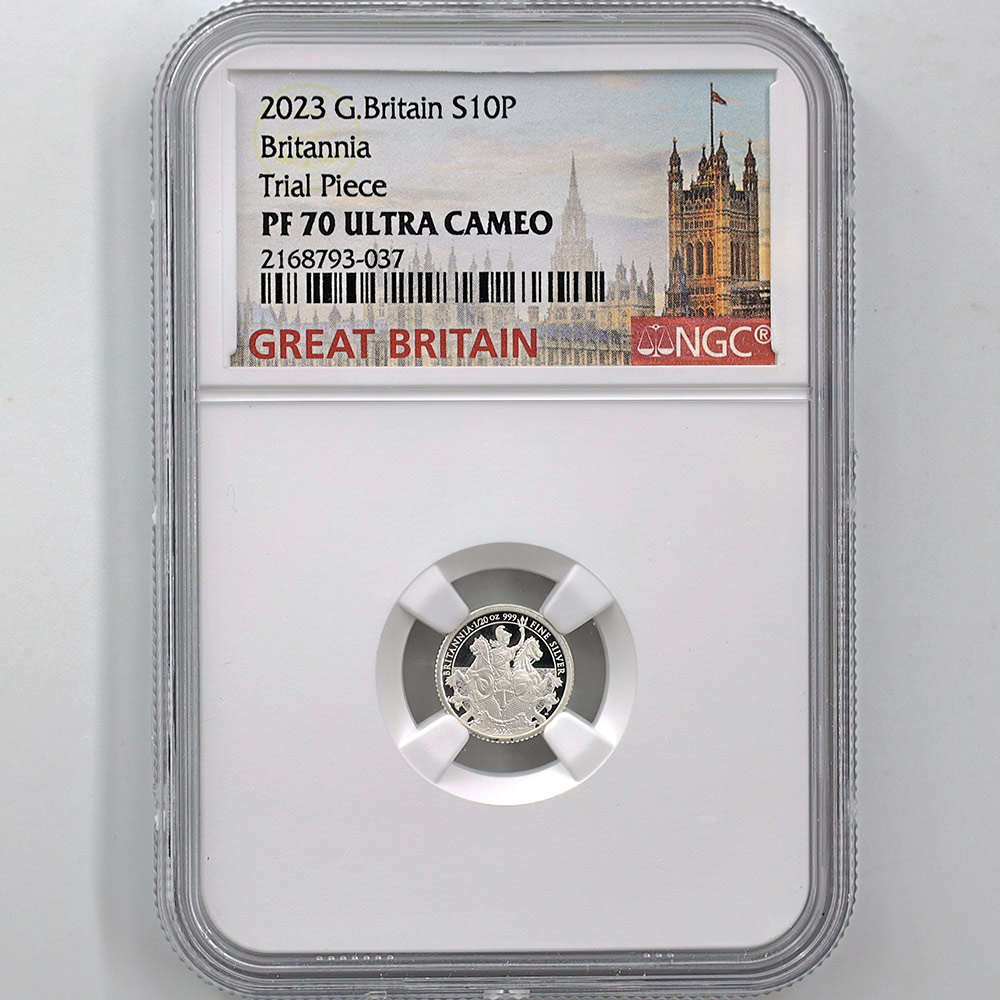2023 Great Britain Britannia 10 Pence 1/20 oz Silver Proof Coin NGC PF 70 UC Trial Piece