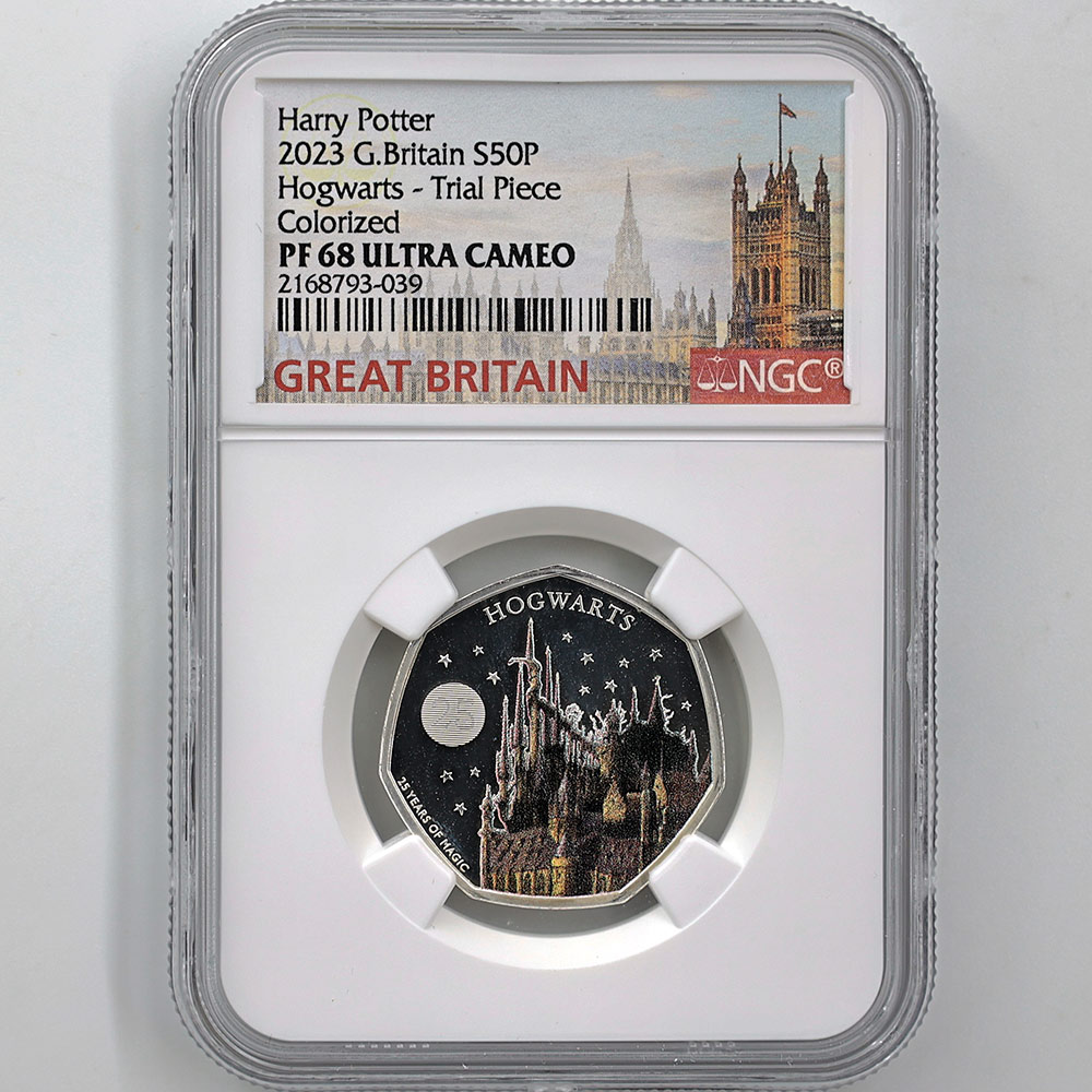 2023 Great Britain Harry Potter Hogwarts 50 Pence 8 Grams Colorized Silver Proof Coin NGC PF 68 UC Trial Piece 