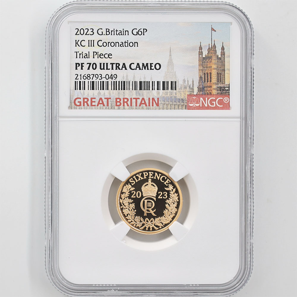 2023 Great Britain Charles III Coronation 6 Pence Gold Proof Coin NGC PF 70 UC Trial Piece 
