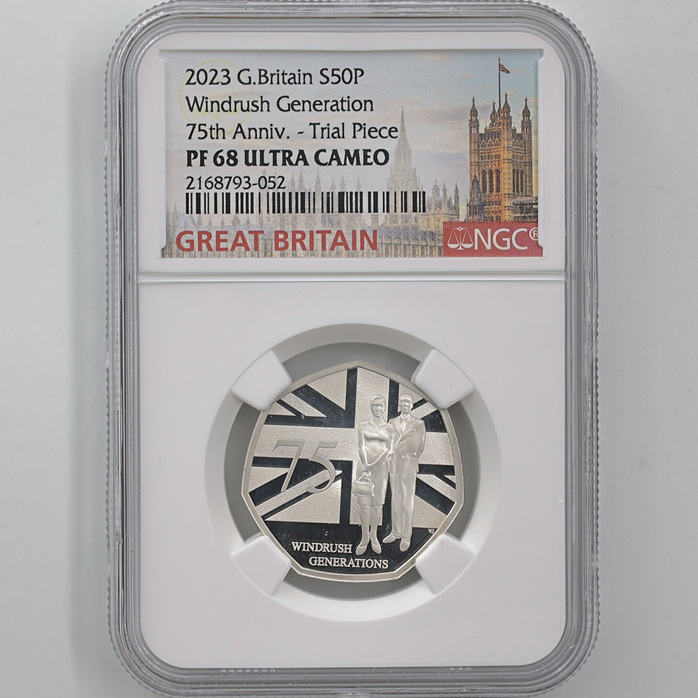 2023 Great Britain Windrush Generation 75th Anniversary 50 Pence 8 Grams Silver Proof Coin NGC PF 68 UC Trial Piece 