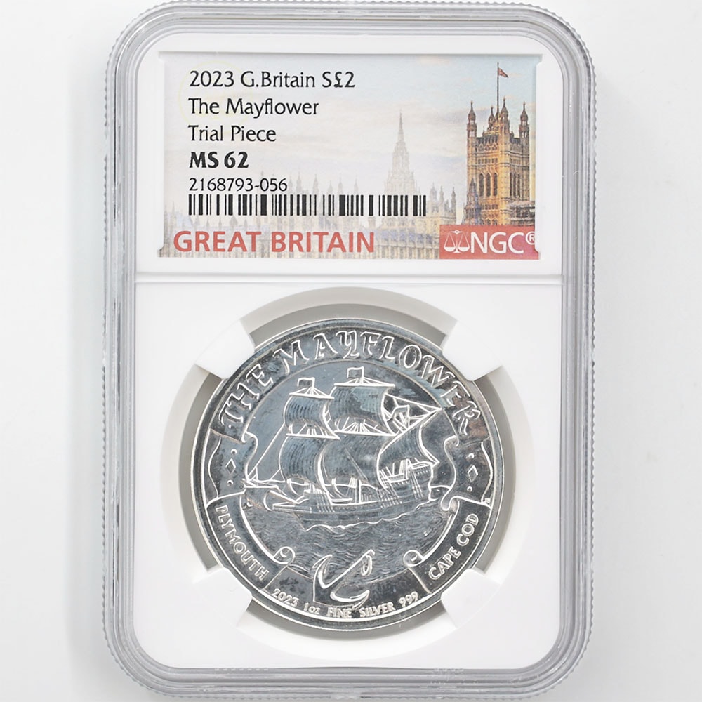 2023 Great Britain The Mayflower 2 Pounds 1 oz Silver Coin NGC MS 62 Trial Piece 