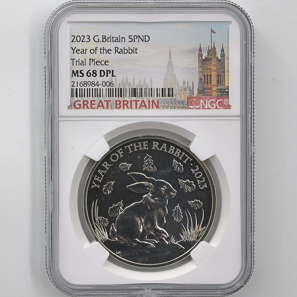 2023 Great Britain Year of the Rabbit 5 Pounds 28.28 Grams Copper-Nickel Coin NGC MS 68 DPL Trial Piece