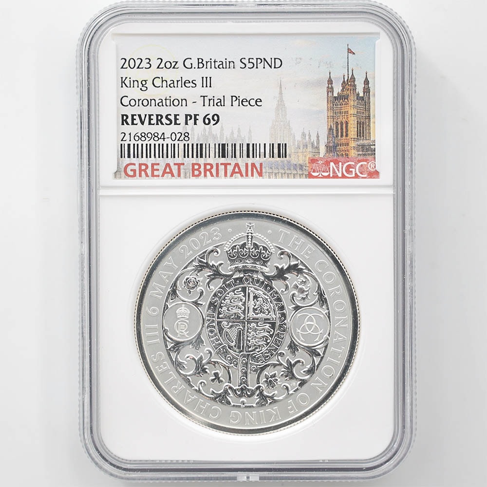 2023 Great Britain Charles III Coronation 5 Pounds 2oz Silver Proof Coin NGC RP 69 Trial Piece