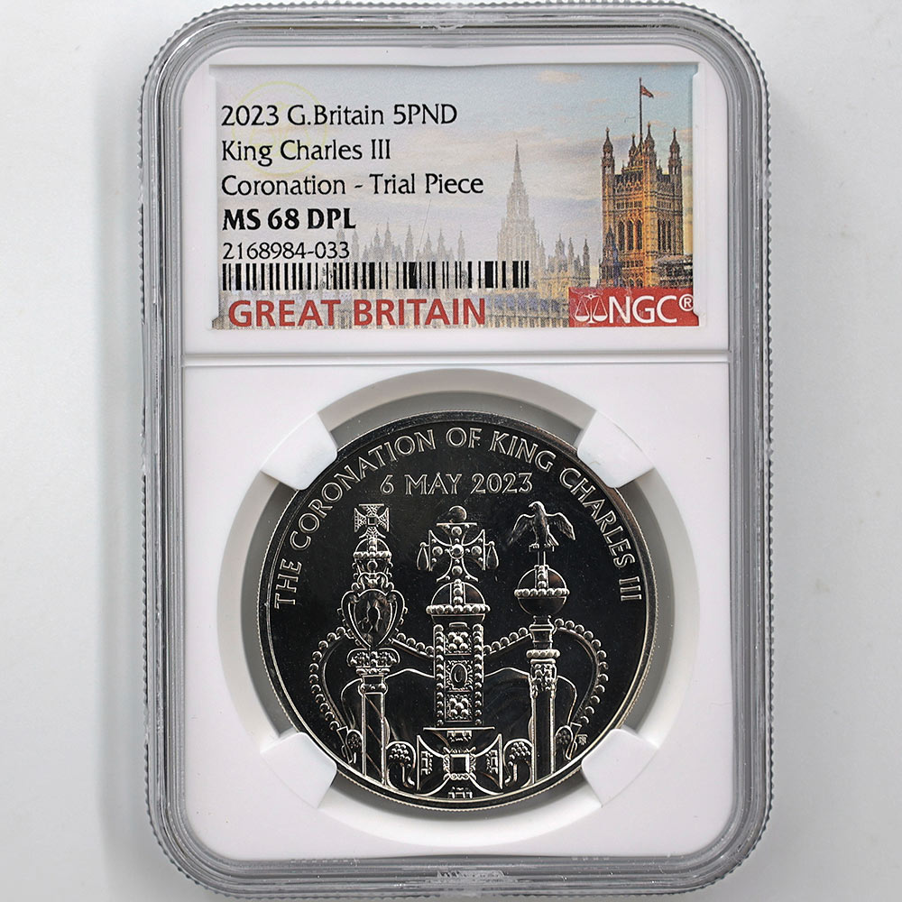 2023 Great Britain King Charles III Coronation 5 Pounds 28.28 Grams Copper-Nickel Coin NGC MS 68 DPL Trial Piece