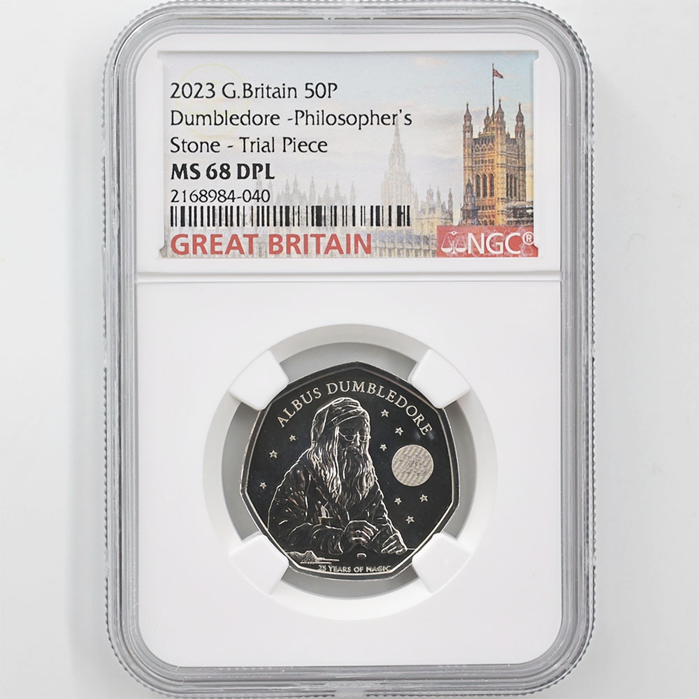 2023 Great Britain Dumbledore Philosopher's Stone 50 Pence 8 Grams Copper-Nickel Coin NGC MS 68 DPL Trial Piece