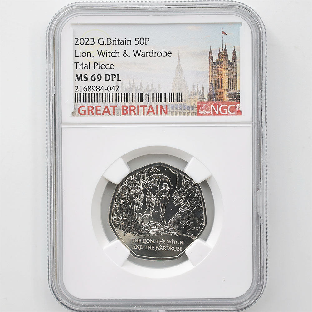 2023 Great Britain Lion Witch Wardrobe 50 Pence 8 Grams Copper-Nickel Coin NGC MS 69 DPL Trial Piece
