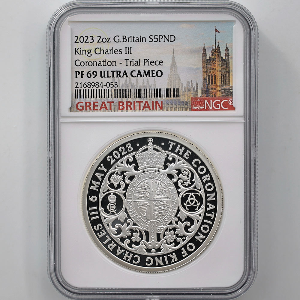 2023 Great Britain Charles III Coronation 5 Pounds 2oz Silver Proof Coin NGC PF 69 UC Trial Piece