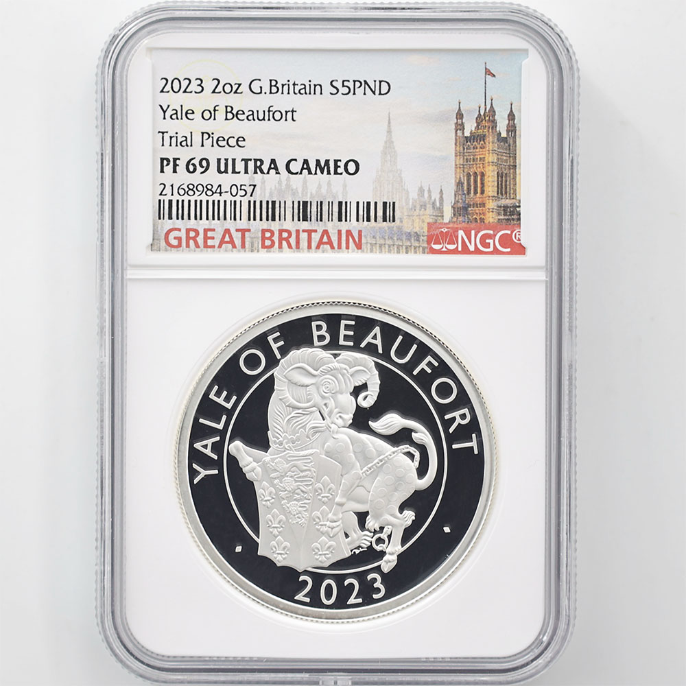 2023 Great Britain Yale of Beaufort 5 Pounds 2oz Silver Proof Coin NGC PF 69 UC Trial Piece