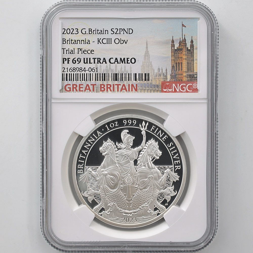 2023 Great Britain Britannia 2 Pounds 1 oz Silver Proof Coin NGC PF 69 UC Trial Piece