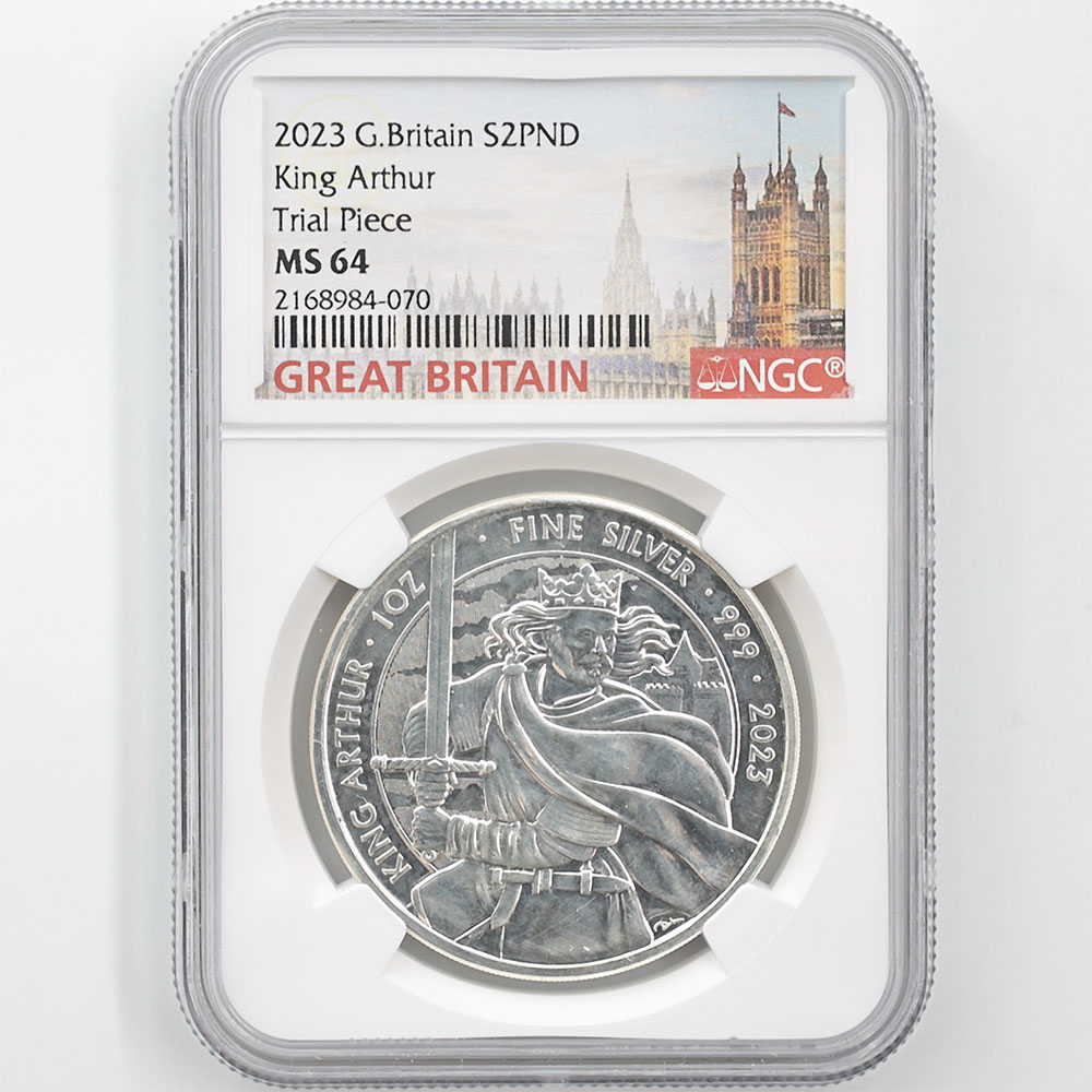2023 Great Britain Myths and Legends King Arthur 2 Pounds 1 oz Silver Coin NGC MS 64 Trial Piece 