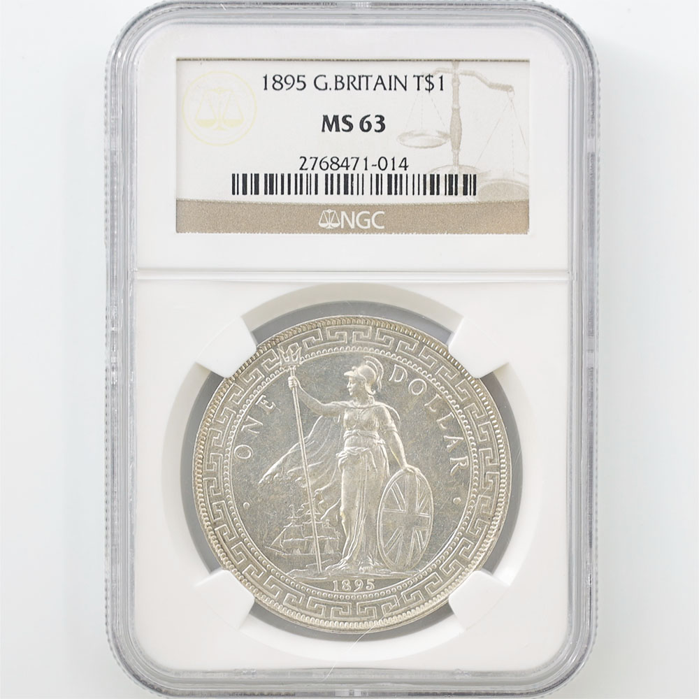 1895 Great Britain Britannia Trade Silver 1 Dollar 26.96 Grams Silver Coin NGC MS 63 Britannia Key Date