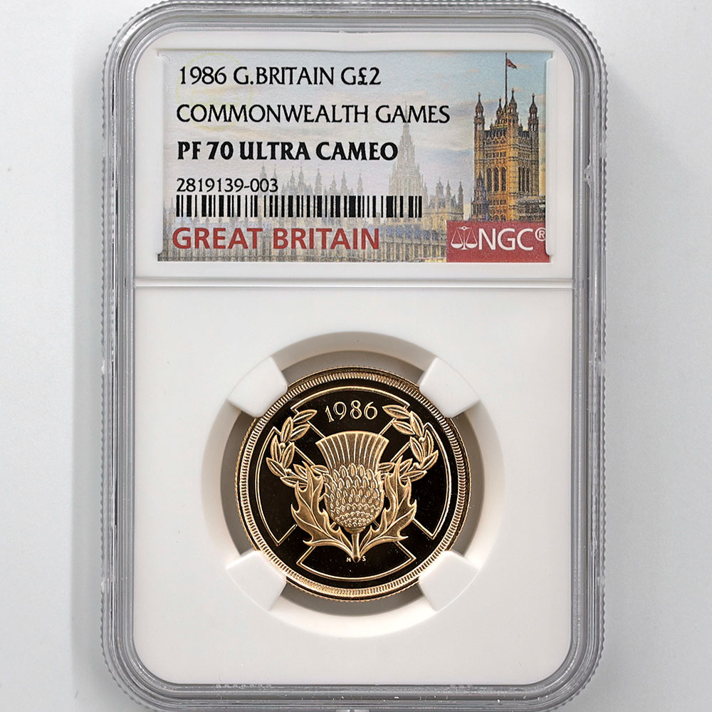 1986 Great Britain Elizabeth II Commonwealth Games 2 Pounds Gold Proof Coin NGC PF 70 UC