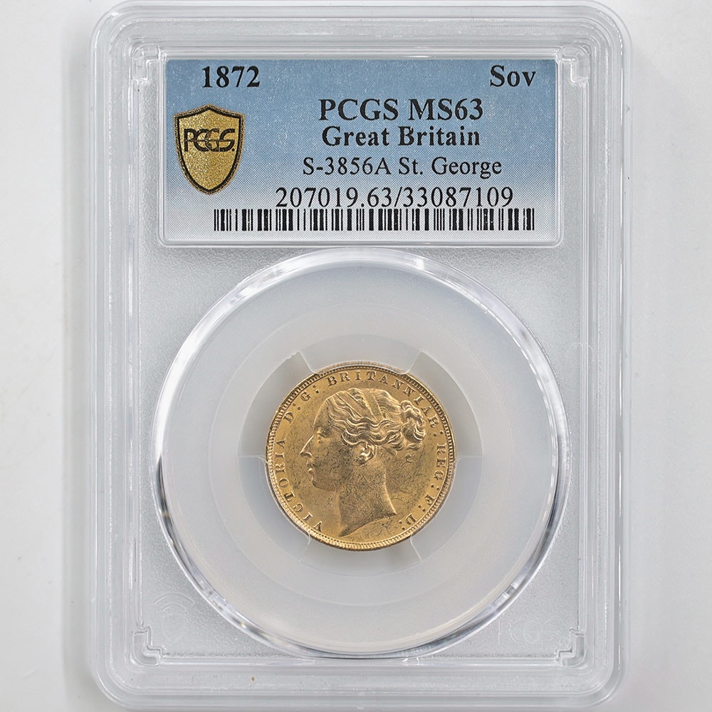 1872 Great Britain Victoria Younger Sovereign 1 Pound 7.99 Grams Gold Coin PCGS MS 63 