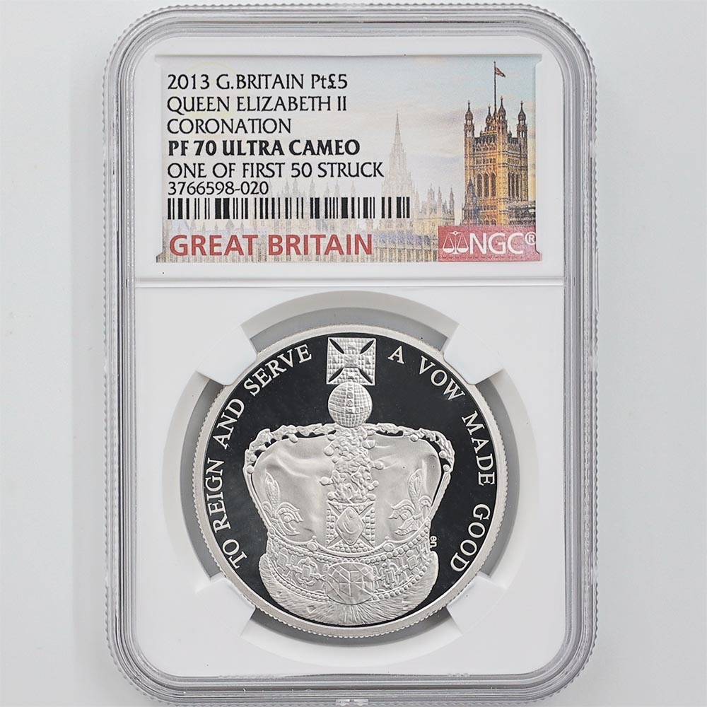 2013 Great Britain 60th Anniversary of the Coronation of Queen Elizabeth II 5 Pounds 94.2Grams Silver Proof Coin NGC PF 70 UC ONE OF FIRST 50 STRUCK