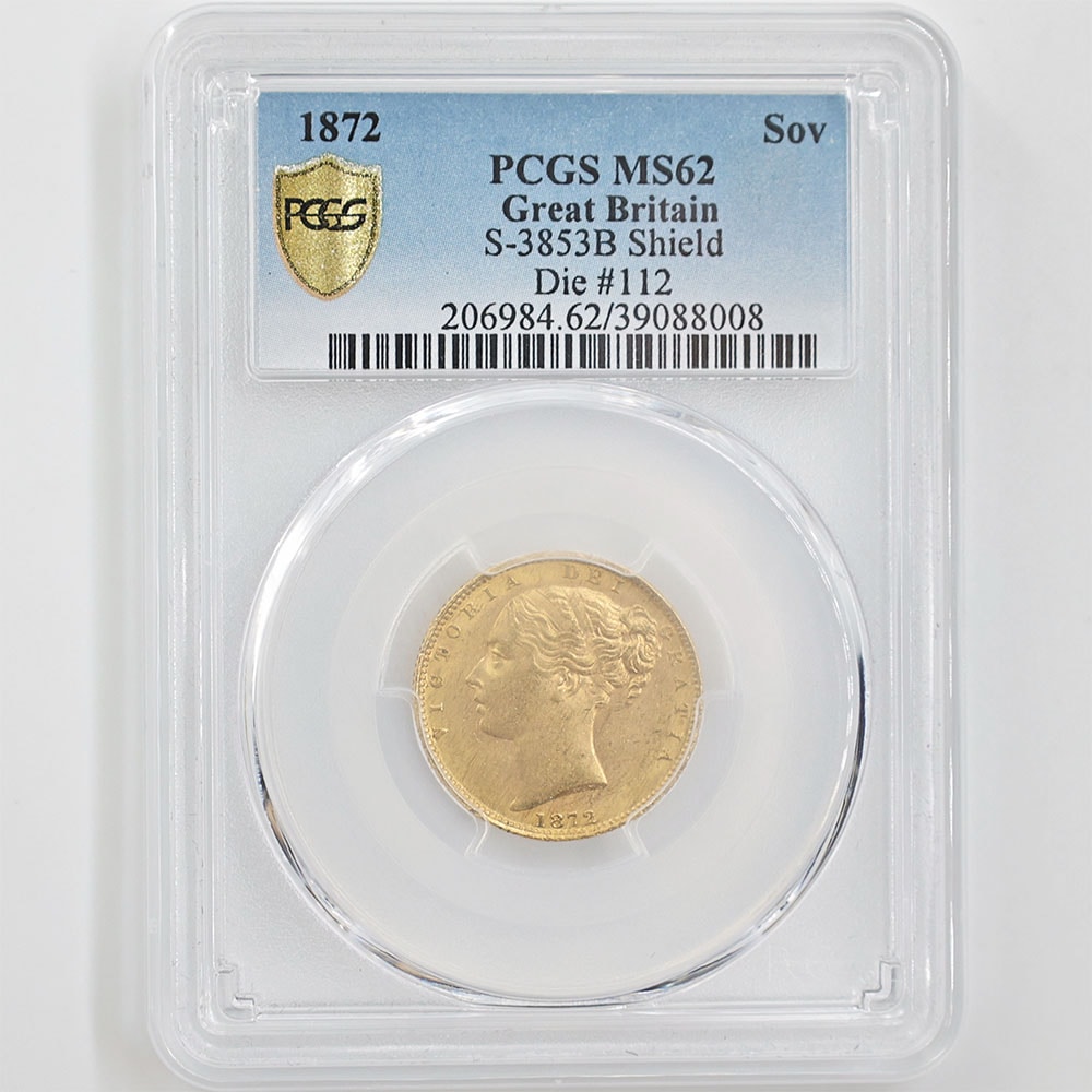 1872 Great Britain Queen Victoria Sovereign 1 Pound 7.99 Grams Gold Coin PCGS MS 62