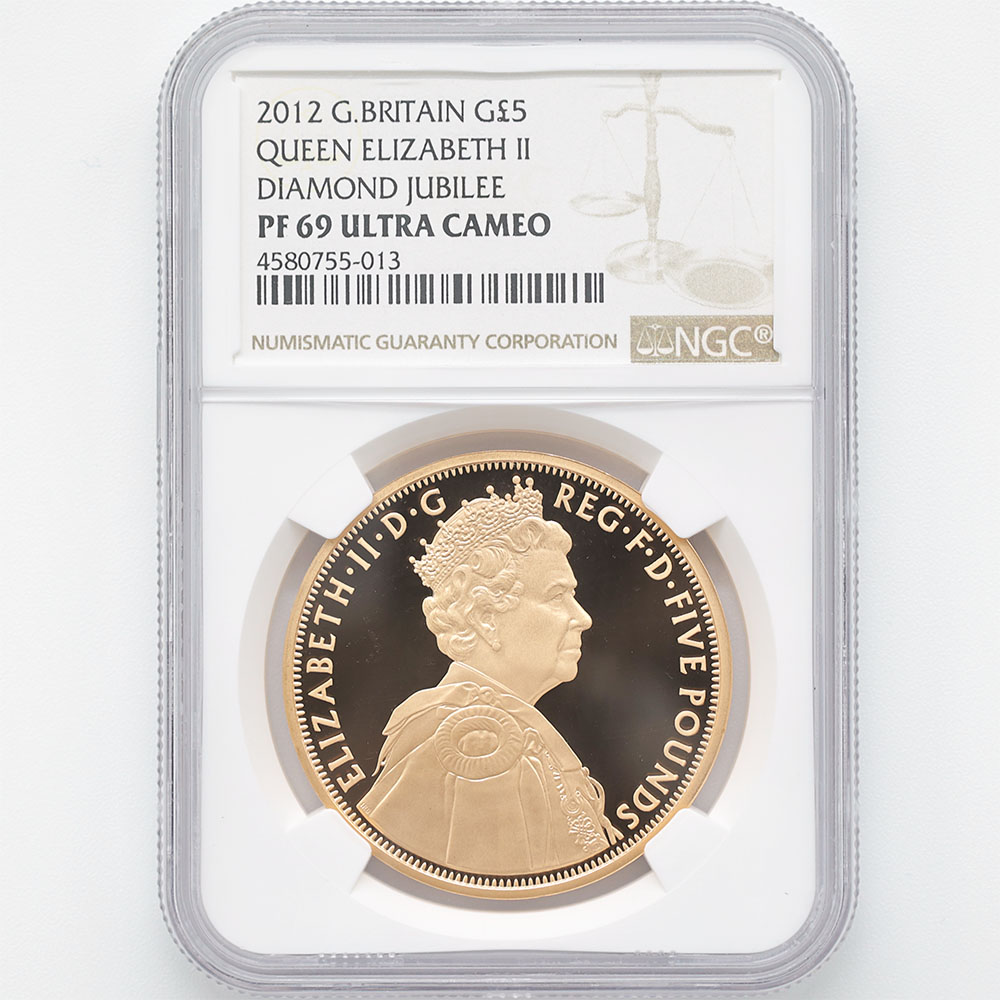 2012 Great Britain Queen Elizabeth II 60th Anniversary Diamond Jubilee 5 Pounds 39.94 Grams Gold Proof Coin NGC PF 69 UC