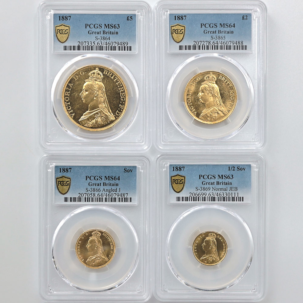 1887 Great Britain Queen Victoria Jubilee Head Gold 4-Coin Set Types Full PCGS MS 63~64