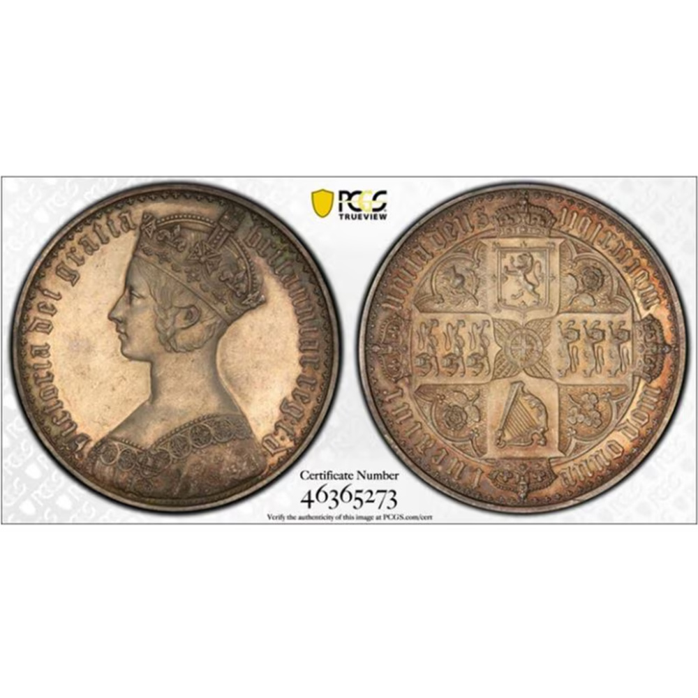 1847  Great Britain Queen Victoria Gothic Crown 1 Crown 28.28 Grams Silver Proof Coin PCGS PR 62 PLAIN EDGE