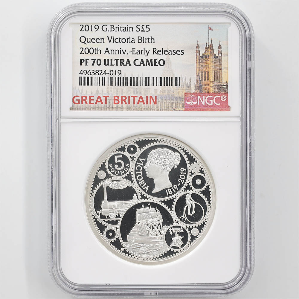 2019 Great Britain Queen Victoria Birth 200th Anniversary 5 Pounds 56.56 Grams Piedfort Silver Proof Coin NGC PF 70 UC Early Releases