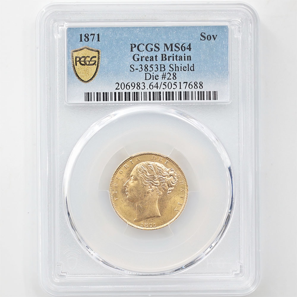 1871 Great Britain Victoria Younger Sovereign 1 Pound 7.99 Grams Gold Coin PCGS MS 64