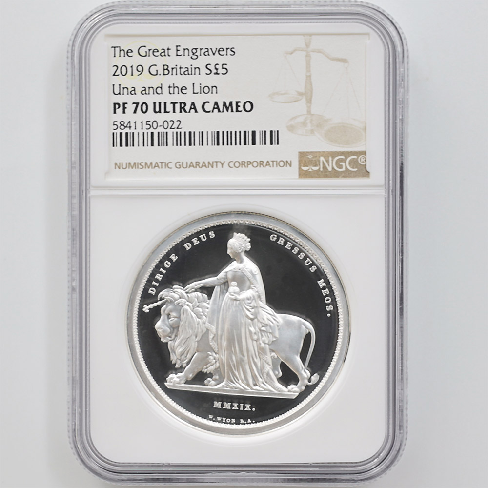 2019 Great Britain the Great Engravers Una and the Lion 5 Pounds 2 oz Silver Proof Coin NGC PF 70 UC