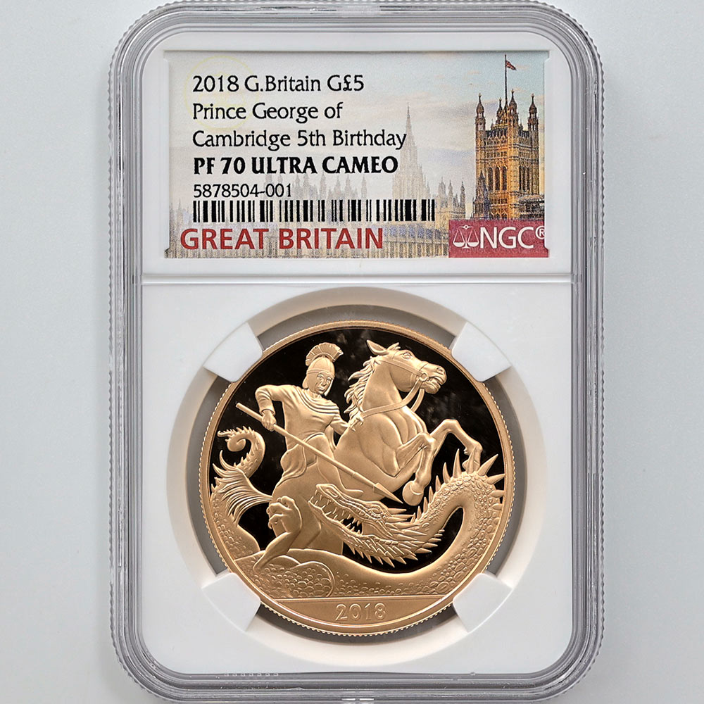 2018 Great Britain Prince George of Cambridge 5th Birthday 5 Pounds 39.94 Grams Gold Proof Coin NGC PF 70 UC