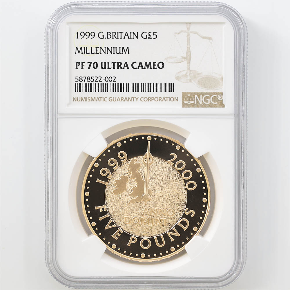 1999 Great Britain Queen Elizabeth II Millennium Commemorative Coin 5 Pounds 39.94 Grams Gold Proof Coin NGC PF 70 UC