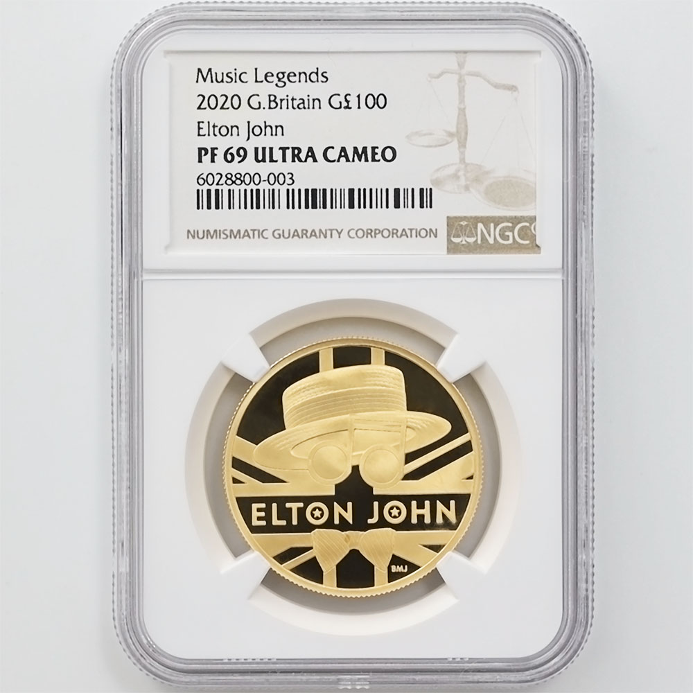 2020 Great Britain Music Legends Elton John 100 Pounds 1 oz Gold Proof Coin NGC PF 69 UC