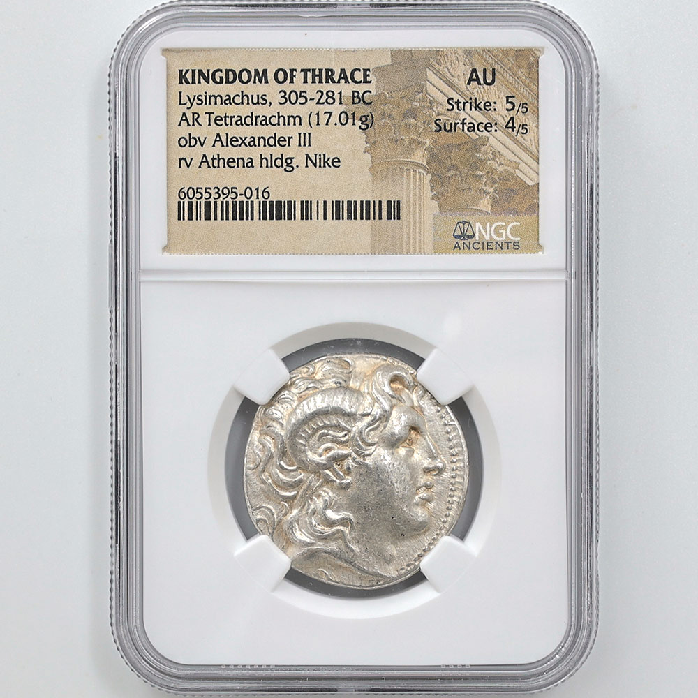 305-281 BC Kingdom of Thrace Alexander III AR Tetradrachm 17.01Grams Silver Coin NGC AU 5/5-4/5