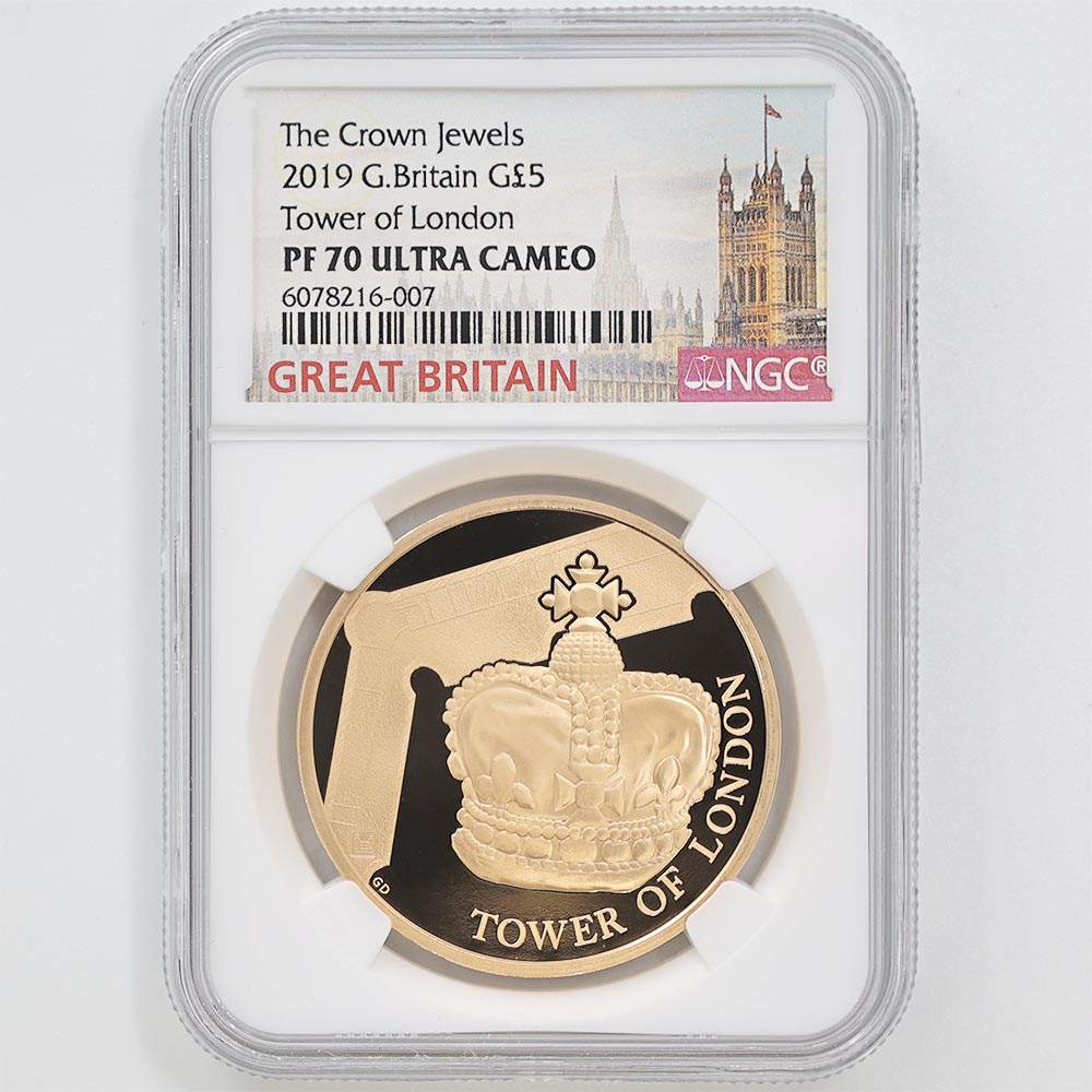 2019 Great Britain Tower of London The Crown Jewels 5 Pounds 39.94 Grams Gold Proof Coin NGC PF 70 UC