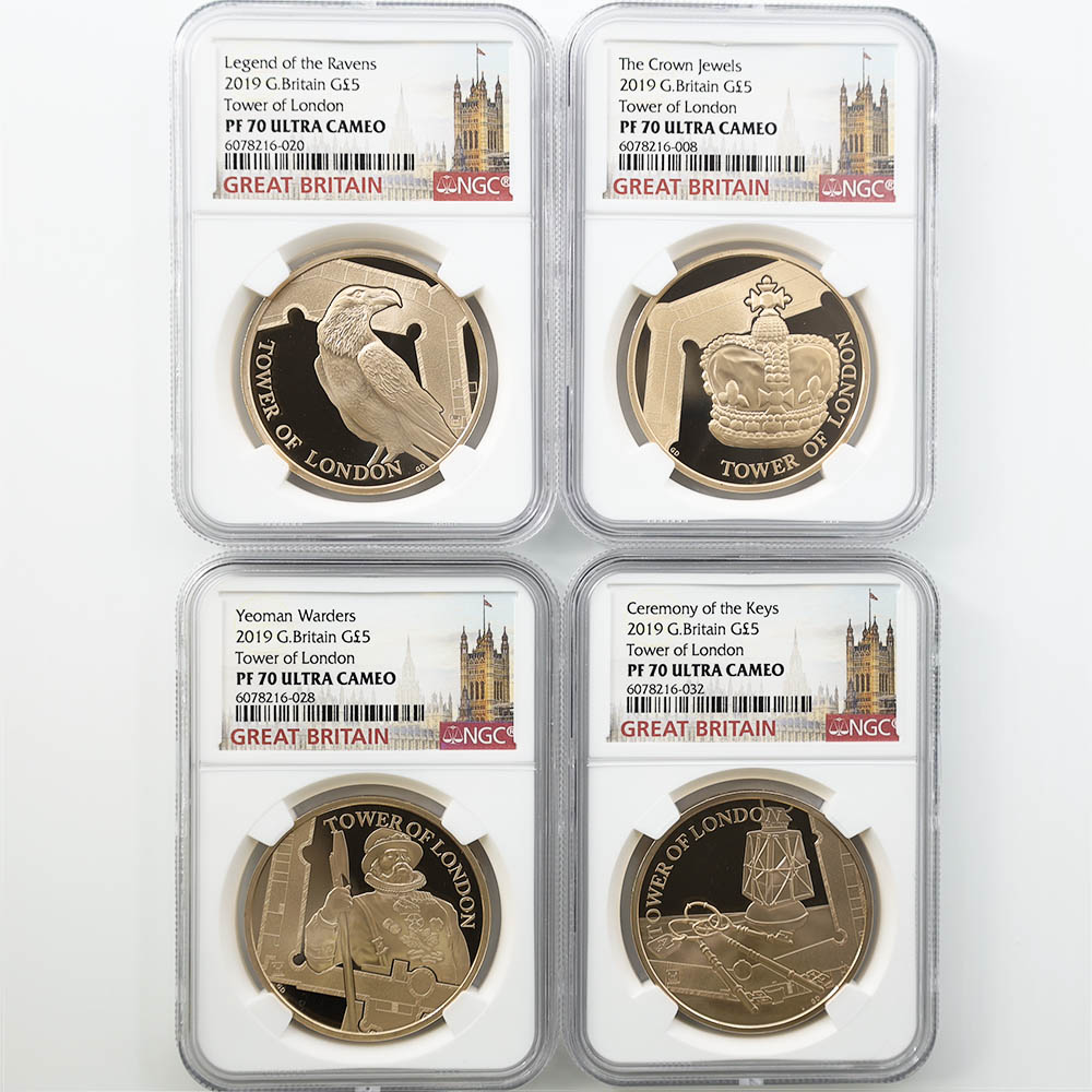 2019 Great Britain Tower of London 5 Pounds 39.94 Grams Gold 4-Coin Proof Set NGC PF 70 UC