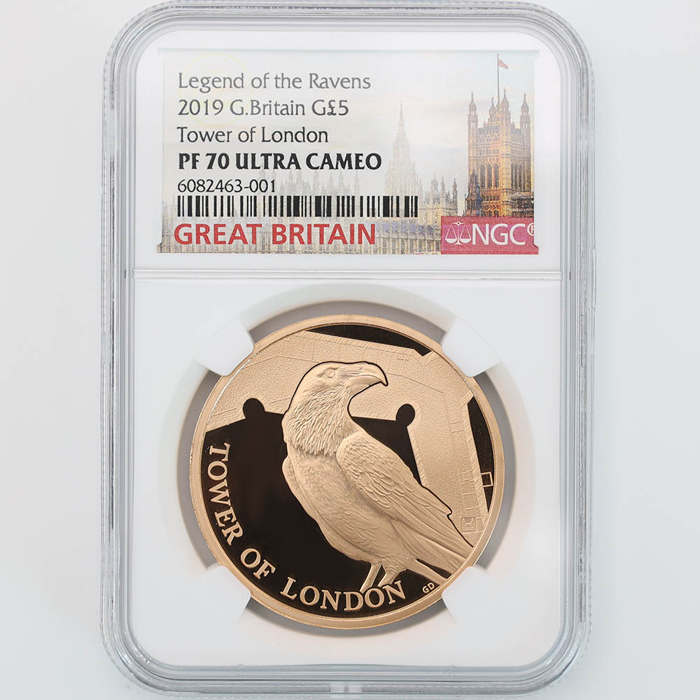 2019 Great Britain Tower of London Legend of the Ravens 5 Pounds 39.94 Grams Gold Proof Coin NGC PF 70 UC