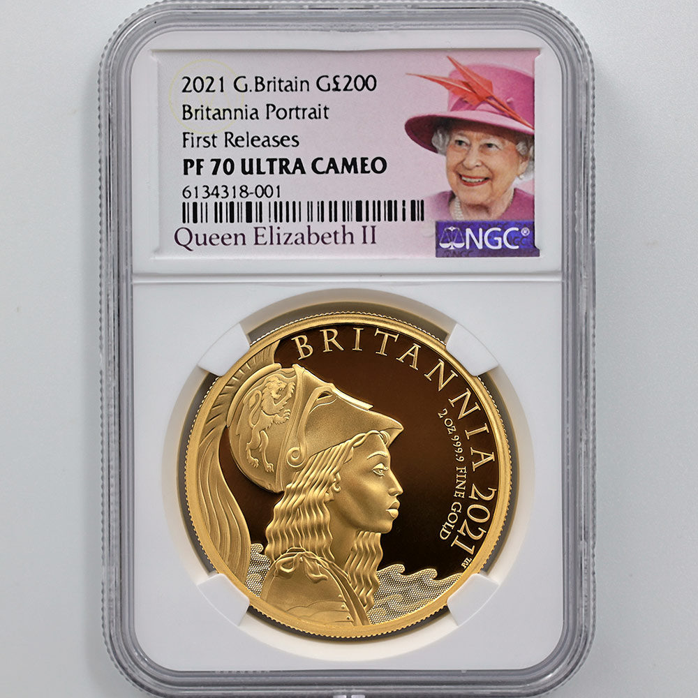 2021 Great Britain Britannia Portrait 200 Pounds 2 oz Gold Proof Coin NGC PF 70 UC FR